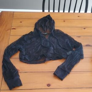 Cropped Fishnet Hoodie